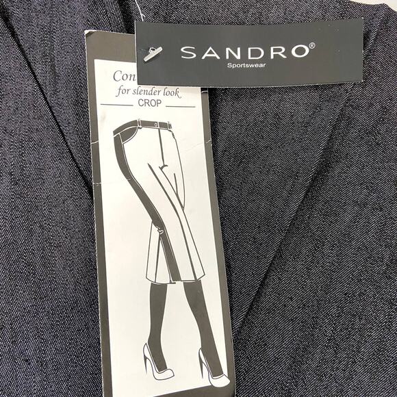 NWT Sandro Sportswear Black Cropped Straight Wide Leg Women's Pants Size 16 - Picture 5 of 9